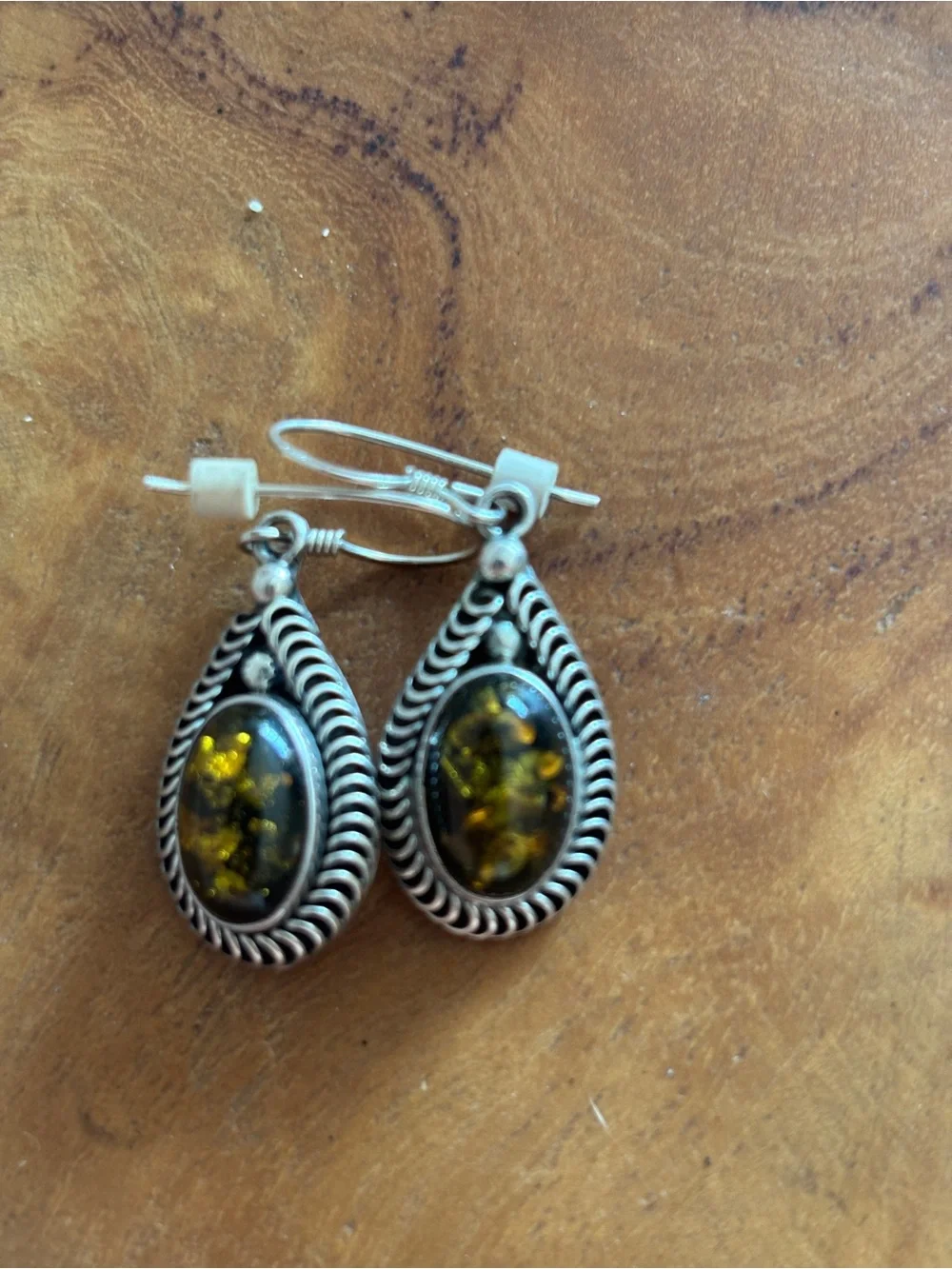 Sterling Silver Teardrop Amber Earrings - Honey Amber